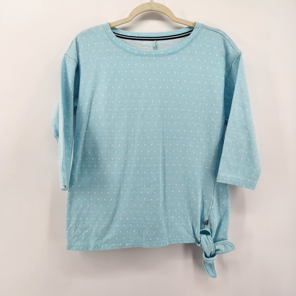 T by Talbots Women's Aqua Blue Polka Dot Tie Hem 3/4 Sleeve Top Size MP‎
